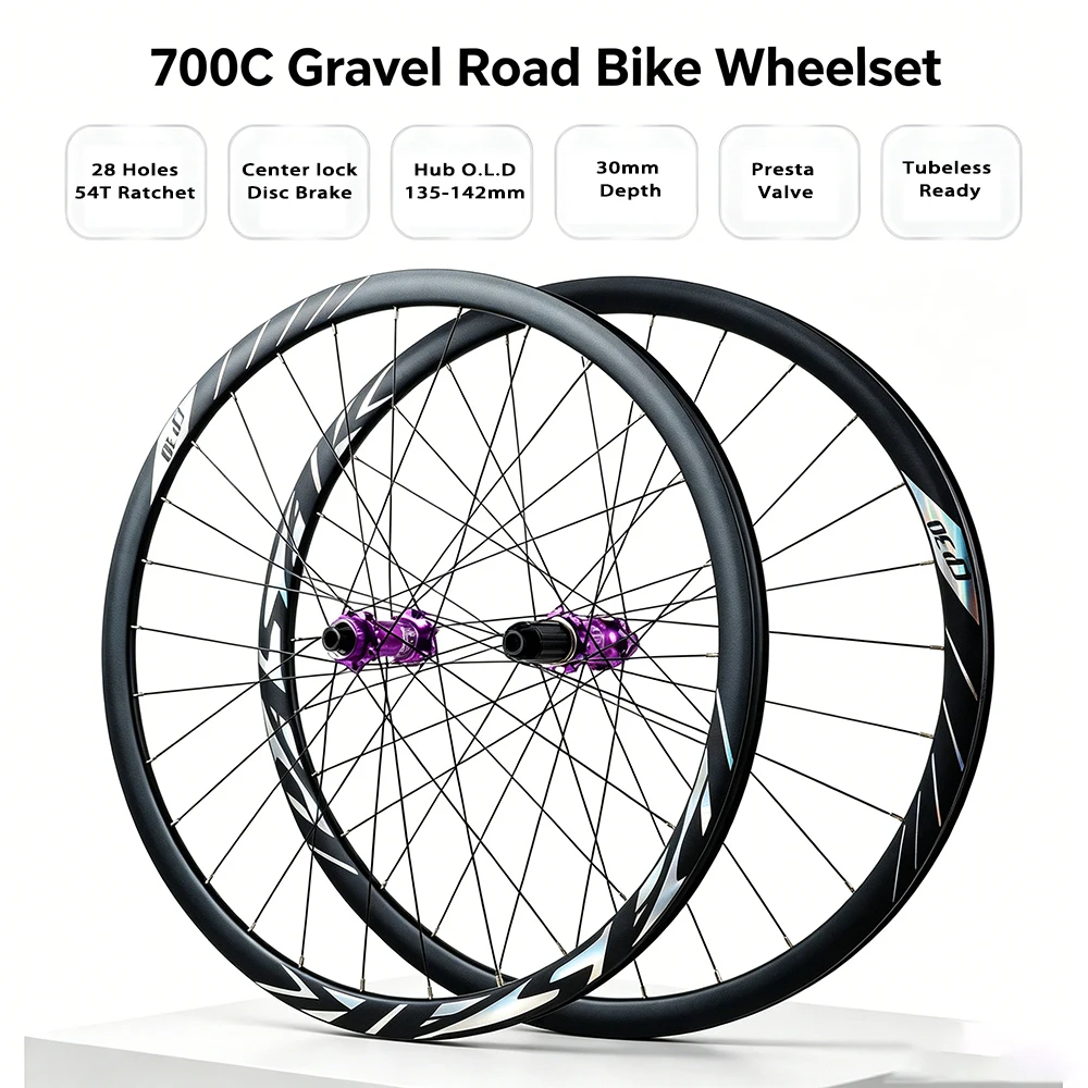 

Pasak Gravel Road Bike 700C Wheelset 30mm Depth Tubeless Ready 54T Ratchet Center Lock Disc Brake QR THRU Interconvert