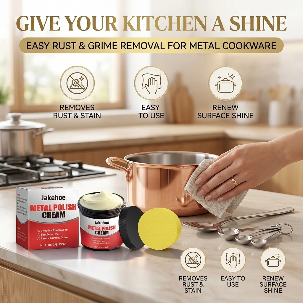 Metal Polish Cream Kit Remove Cookware Bottom Black Stain Rust Marks Restore Metal Gloss Shine Multi-purpose Metal Cleaner Paste