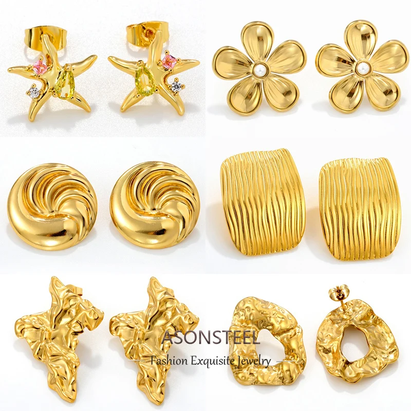 ASONSTEEL Trendy Seestern Zirkon Blume Stud Ohrringe Edelstahl Für Frauen Goldene Ohrring Stilvolle Wunderschöne Schmuck Geschenke