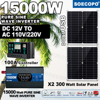 SOECOPO 15000W Solar Power System Kit 2*300W Panels 12V To 110V 220V Inverter and 100A Controller for Home Balcony Power Plant