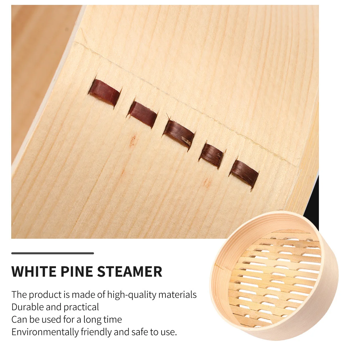

21cm White Pine Wood Bamboo Steamer Basket Eco-Friendly Home Cooking Steamer Vent for Buns and Dim Sum