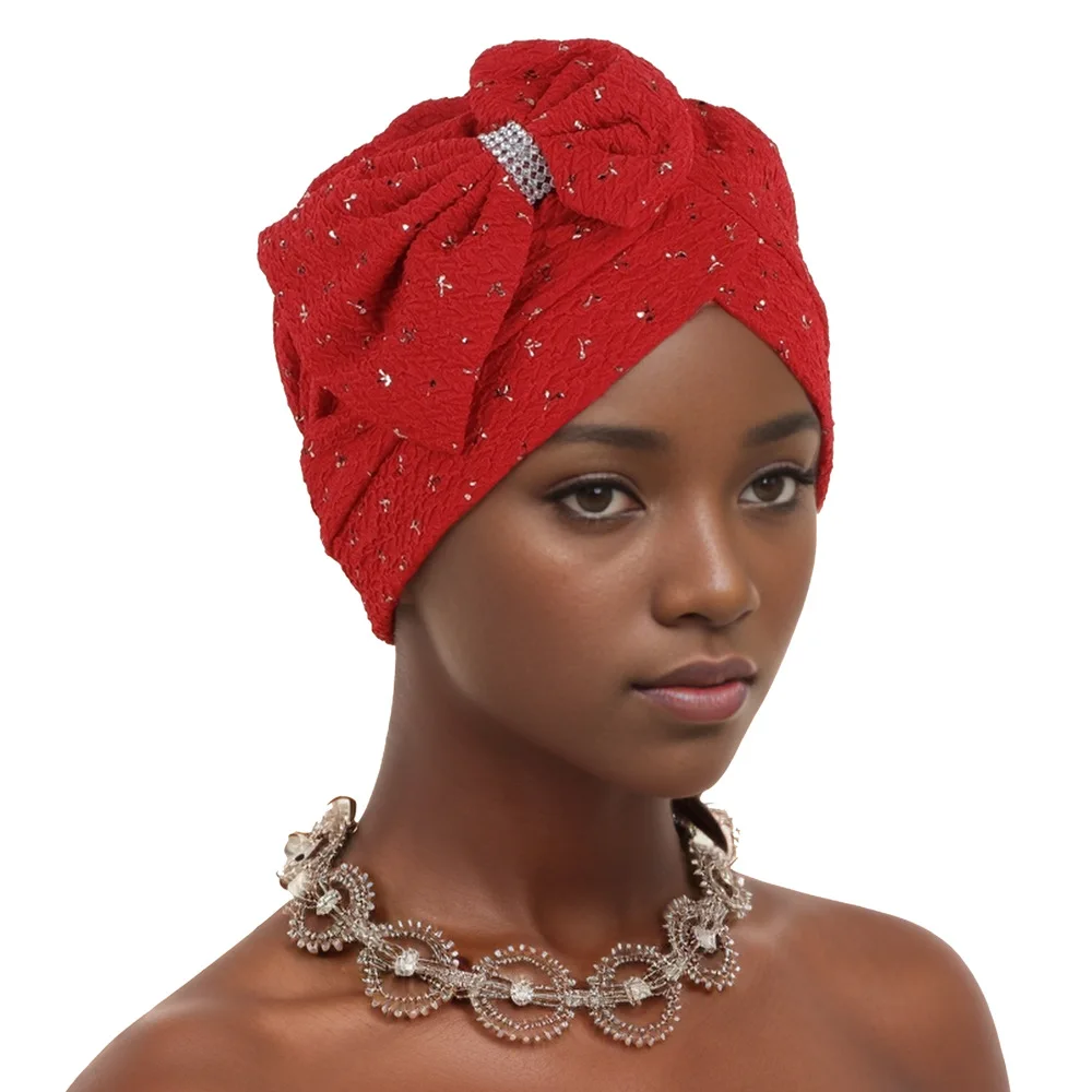 New Women Bow Knot Turban Hijab Indian Muslim Hair Loss Chemo Cap Diamonds Beanie Bonnet Head Cover Cancer Hat African Headscarf