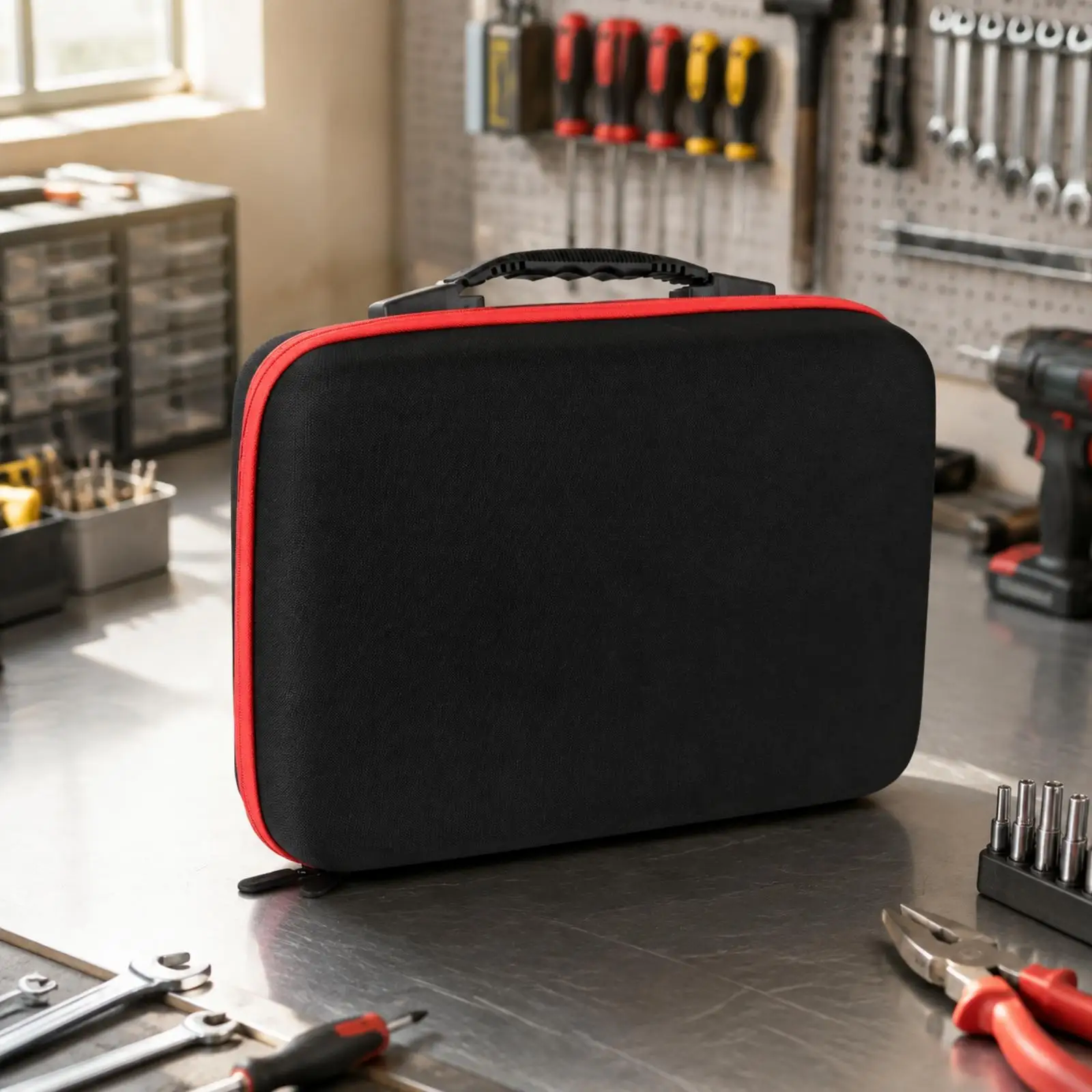 Drill and Rotary Tool Storage Case Sturdy Electric Drill Carry Case Zipper Closure Tool Bag with Mesh Pocket for Workshop, Job