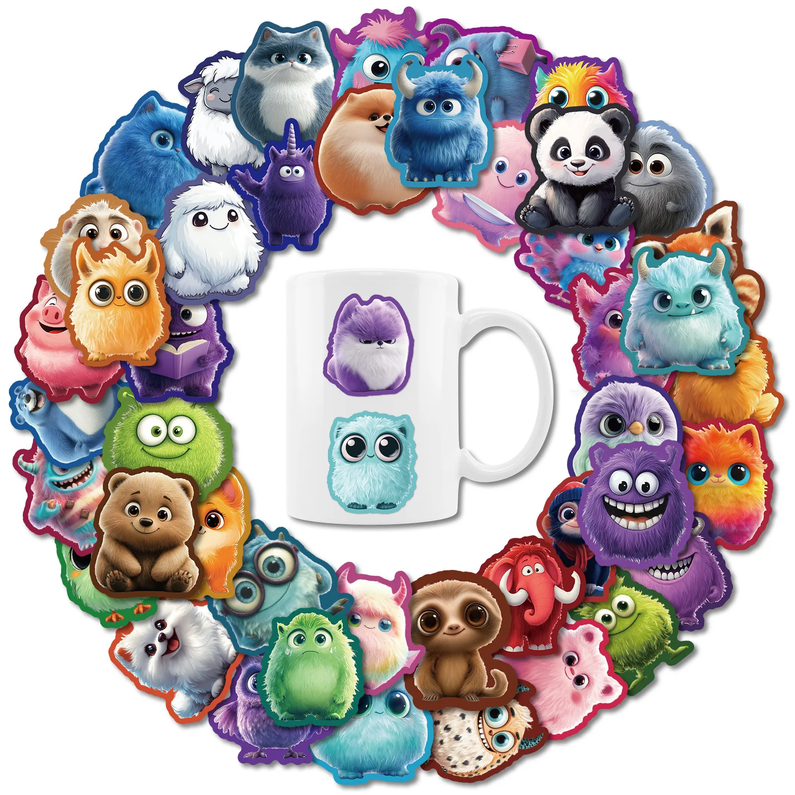 10/50 قطعة Kawaii فروي دمية الكتابة على الجدران ملصقات الكرتون الوحش DIY بها بنفسك اللعب سر لزجاجة سجل القصاصات حقيبة السفر الشارات الجمالية