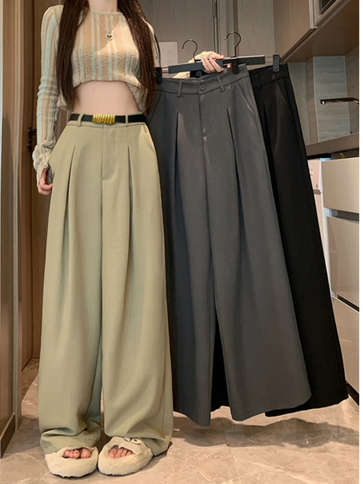 

2024 Women Summer Fashion Loose Casual Full Length Trousers Female Solid Color Suit Pant Ladies High Waist Wide Leg Pants W131