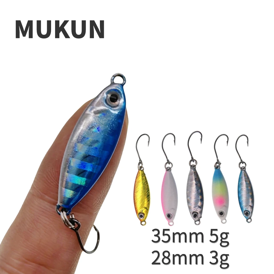 

MUKUN 1pcs Small Jigs Fishing Lure 3g 5g Metal Jigging Micro Spoon Trout Isca Artificial Hard Bait Fishing Equipment