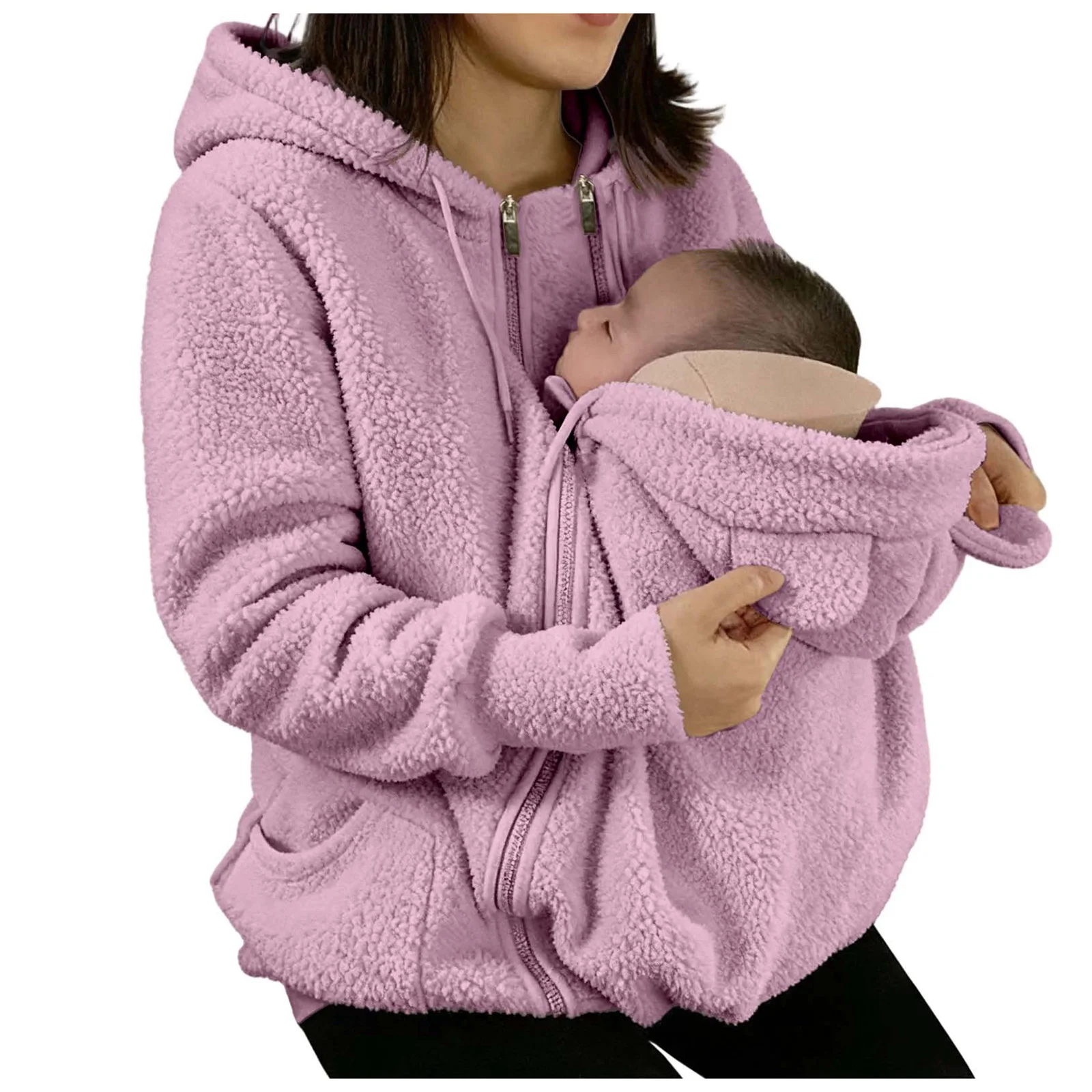 2-In-1 Maternity Clothes Autumn Winter Plush Hoodies Kangaroo Design Big Pockets Jackets For Pregnant Women Warm Baby Wearing