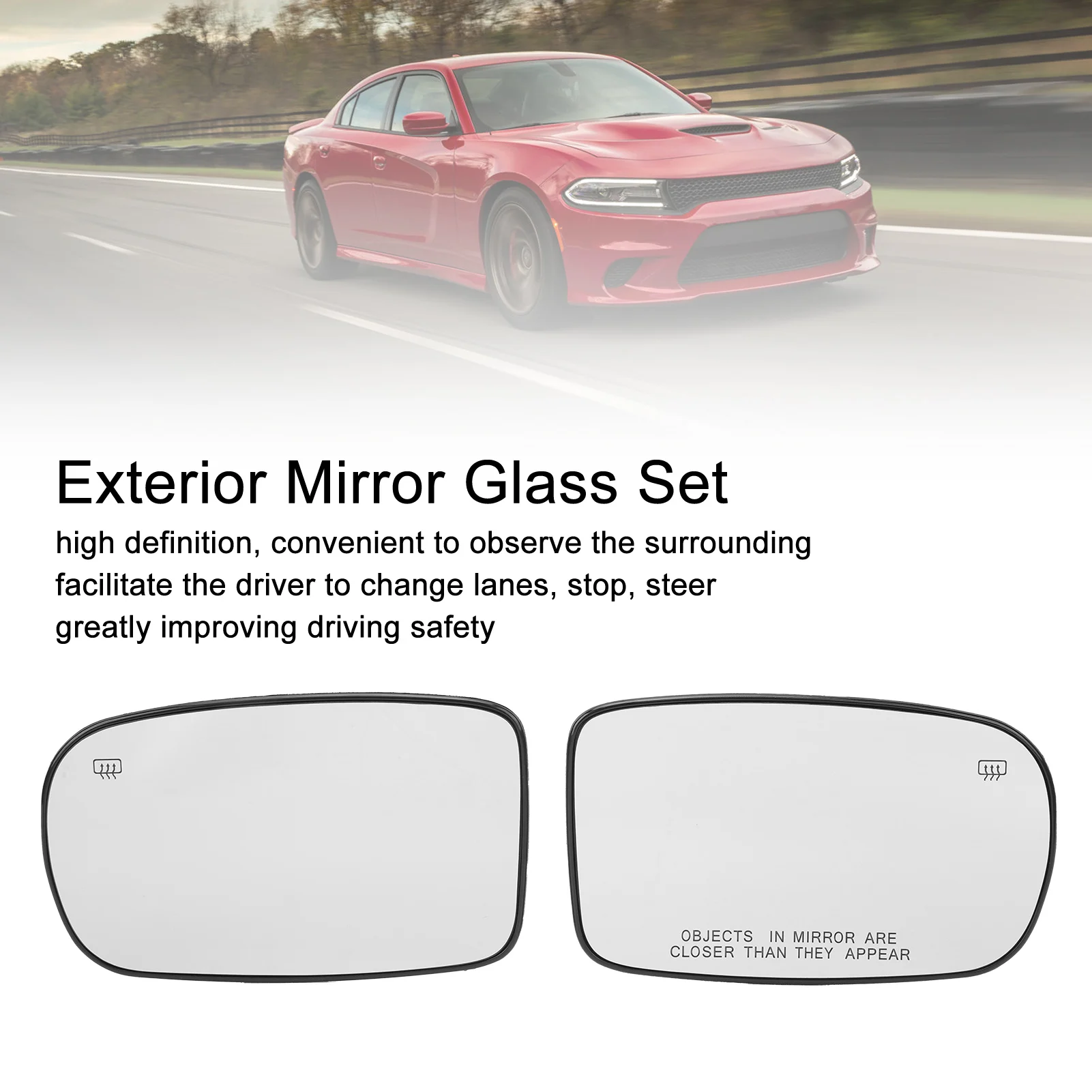 1 Pair Car Reversing Mirror Glass with Heating Rear View Mirror Glass with Heated 68101147AA For Dodge Charger 200 2011‑2014