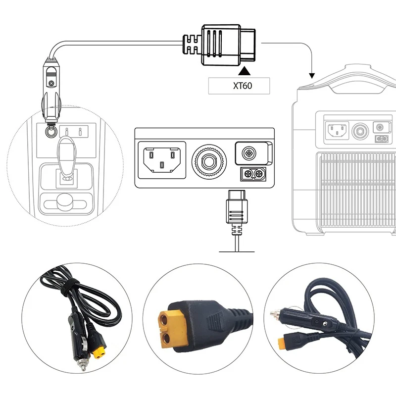 Accendisigari per auto a cavo XT60 cavo di ricarica 12V 24V per centrale elettrica portatile ALLPOWERS s2000 Ecoflow River Delta.