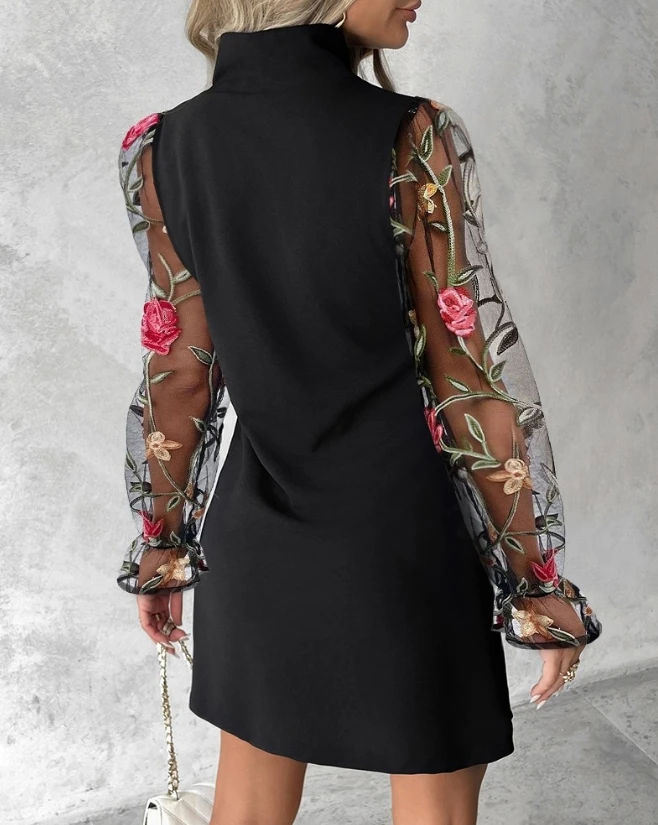 Robe de soirée élégante pour femme, broderie florale, maille transparente, décontracté, automne, hiver, printemps, nouvelle mode, 2023