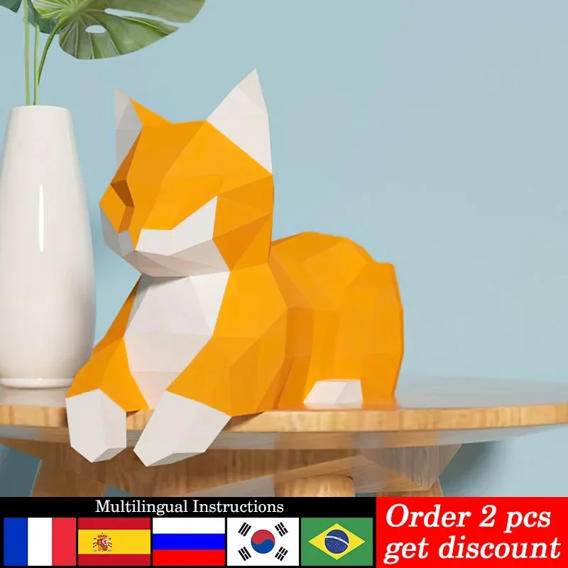 

Розовый, черный кот, декор в виде животного, оригами, бумажная модель, украшение для домашнего стола, низкий полиэтиленовый 3D рисунок из бумаги, ручная работа, сделай сам, поделка для взрослых RTY312