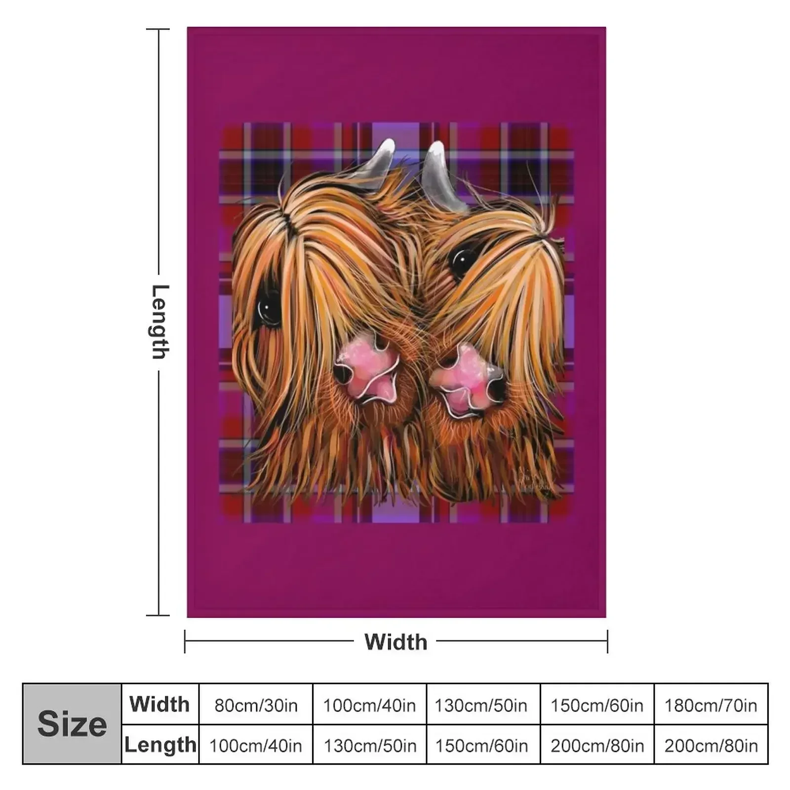 HiGHLaND CoW PRiNT ' RHuBaRB & GiNGeR oN TaRTaN ' BY SHiRLeY MacARTHuR Throw Blanket Furrys Winter beds Single Blankets