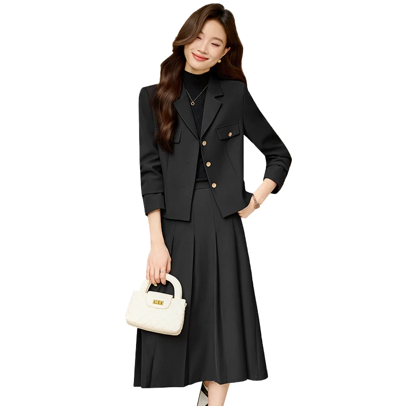 Professional Career Women's Suit Set Autumn New Style Commute Blouse A-Line Skirt Two-Piece Set Elegant Ladylike Style