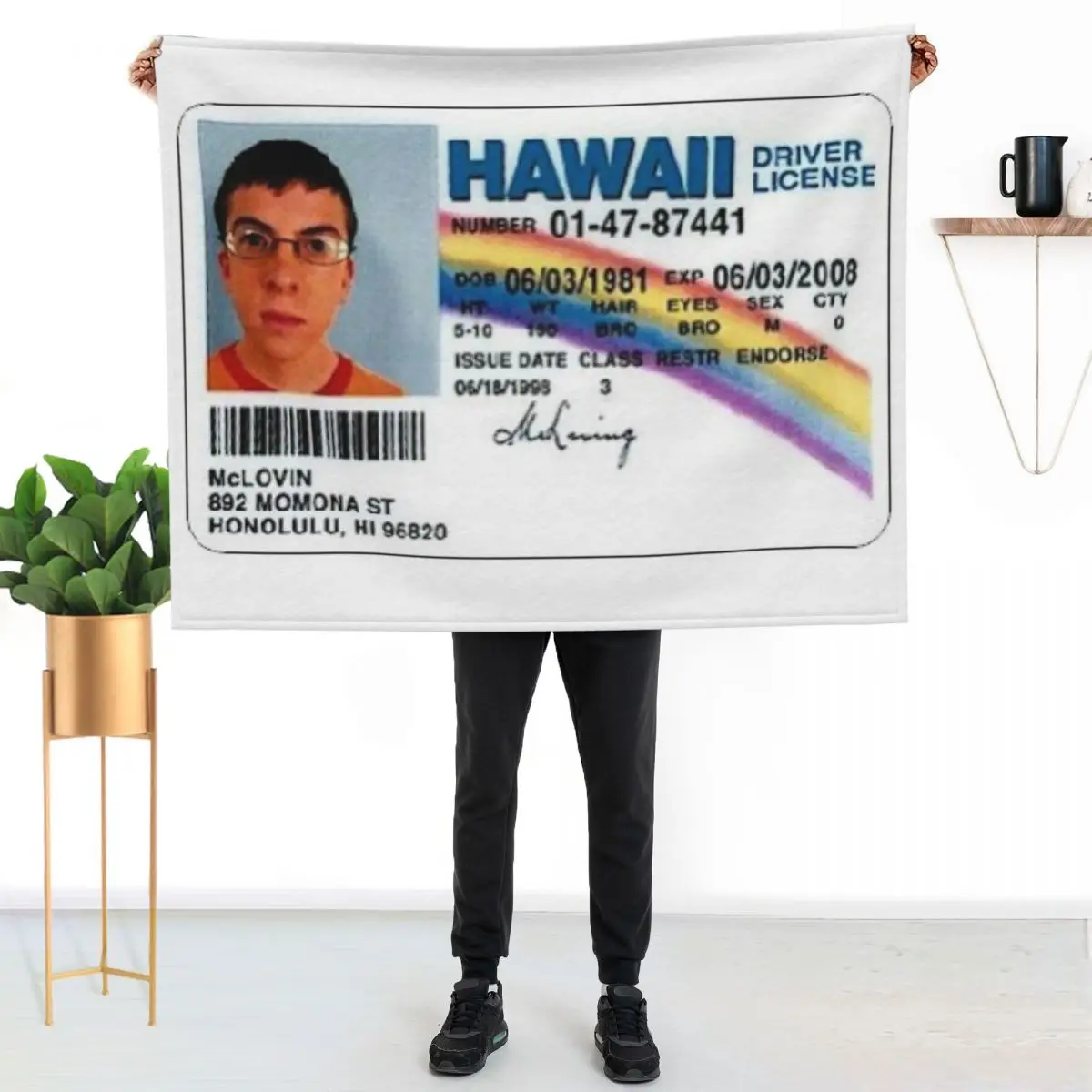 McLovin Fake I.D Throw Blanket Men's Soft Warm Throw Blanket for Couch