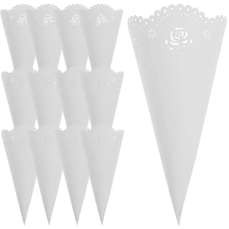 20PCS Hollow Confetti Holders Craft Paper Petal Cones For Wedding Party Storage Paper Scraps Scattered With Roses Round  Lace