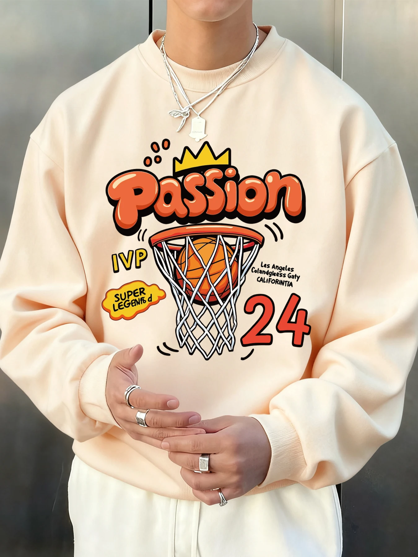 Basketball Leidenschaft Nummer 24, Jersey-Drucke, Sweatshirt, Herren, O-Ausschnitt, Kleidung, Herbst-Fleece-Pullover, lockere mehrfarbige Streetwear