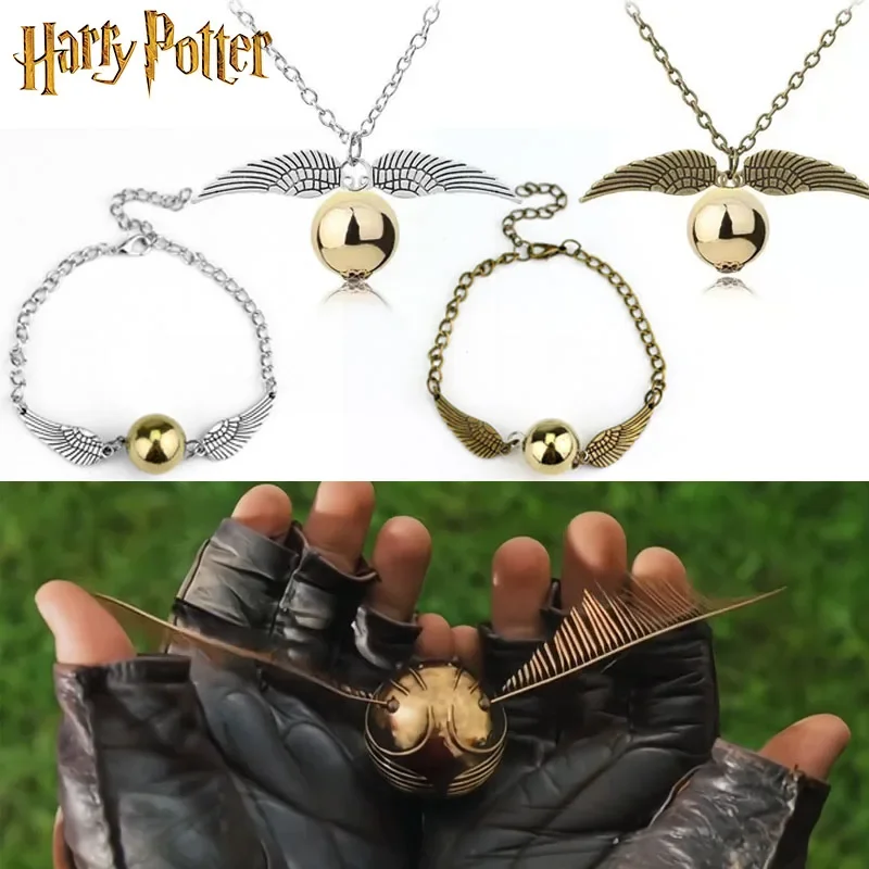 1Set Magic School Golden Snitch Wings Harries Bracelet Necklace Multi Wings Potters Couple Accessories Women Jewelry Xmas Gifts