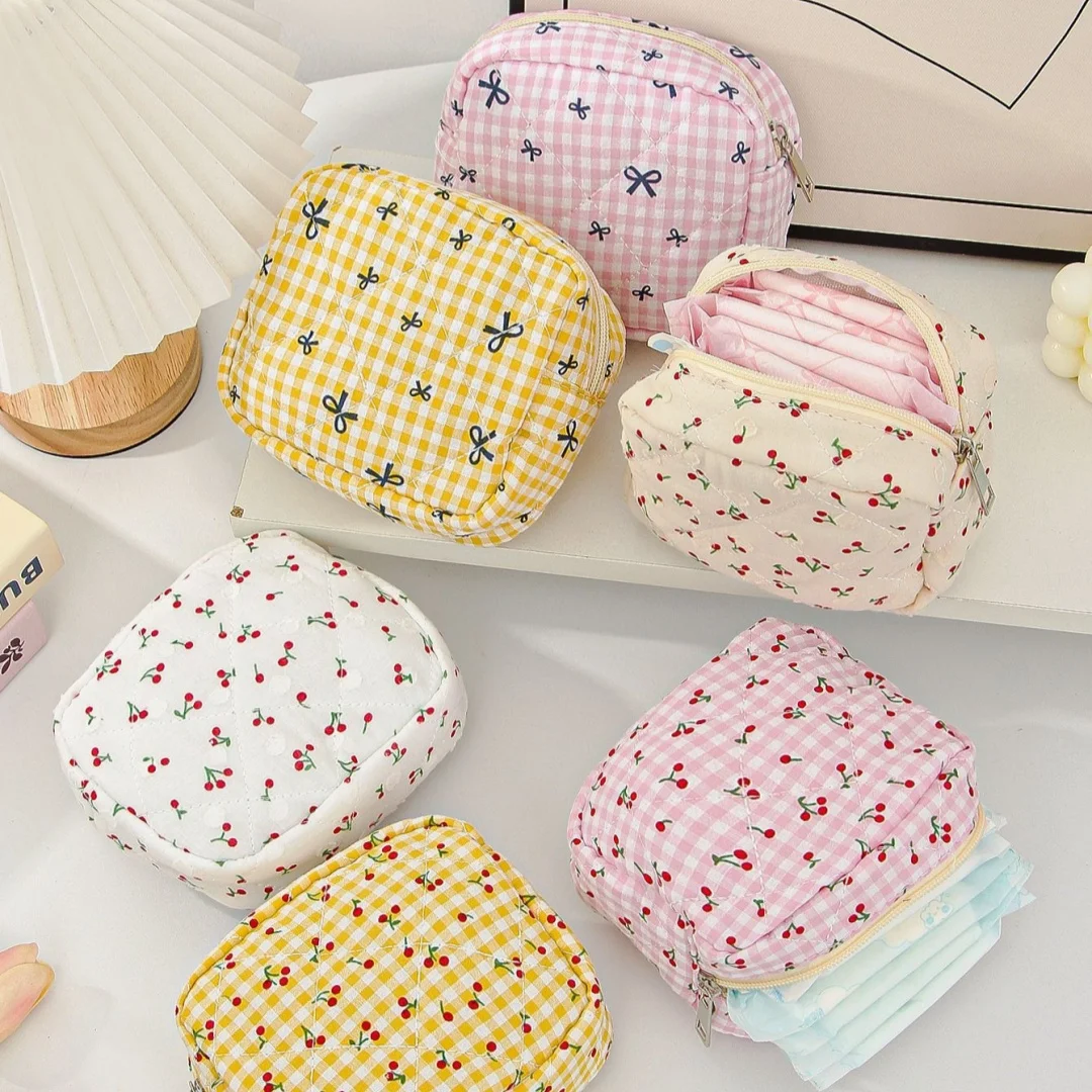 

Bow mini small square bag, coin purse data cable storage bag, contrasting plaid lipstick makeup bag, sanitary pad storage bag