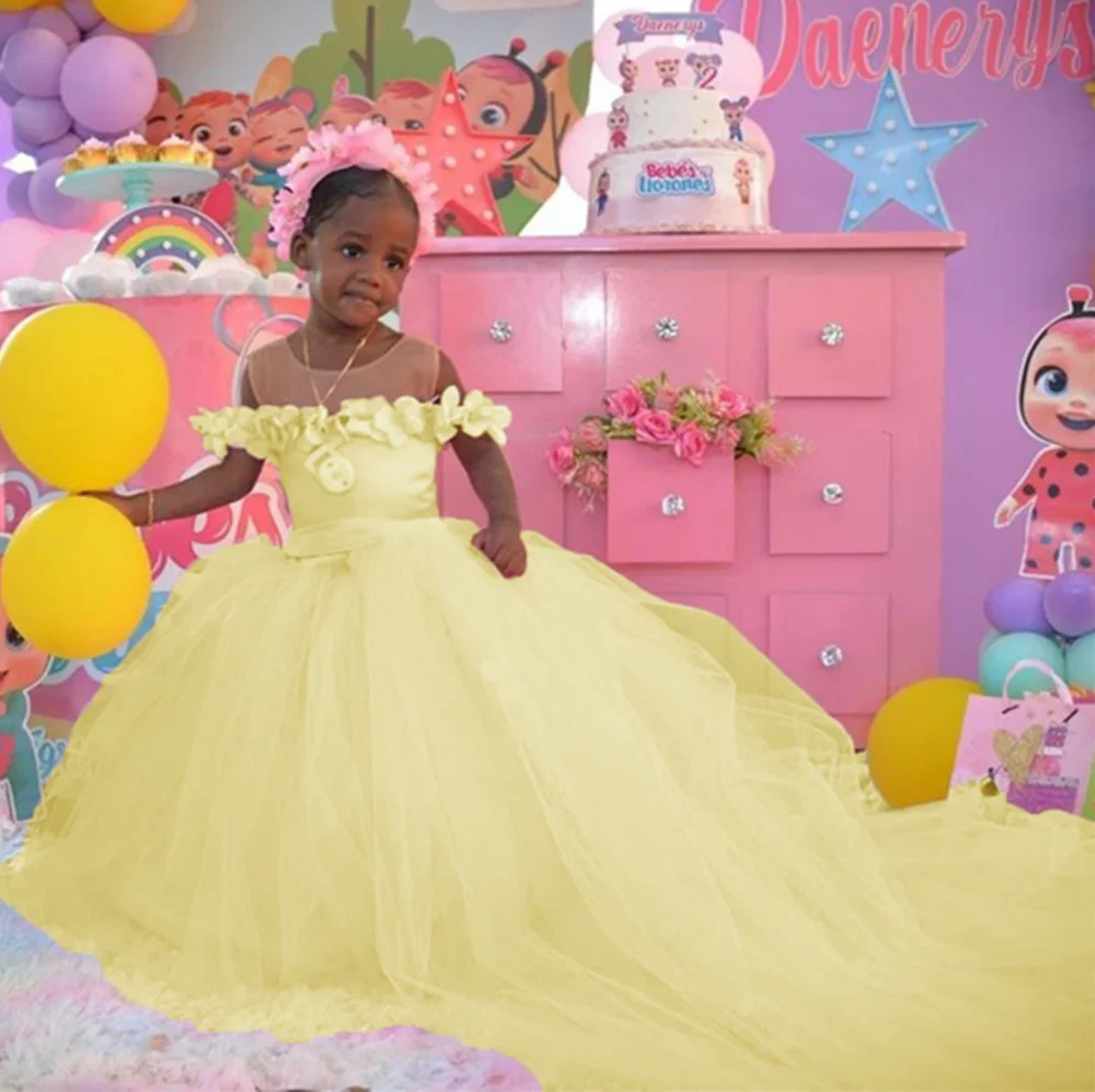 Vestido largo plisado de flores con hombros descubiertos para fiesta de boda, vestido de niña de flores sin tirantes hasta el suelo, vestido de primera comunión nuevo
