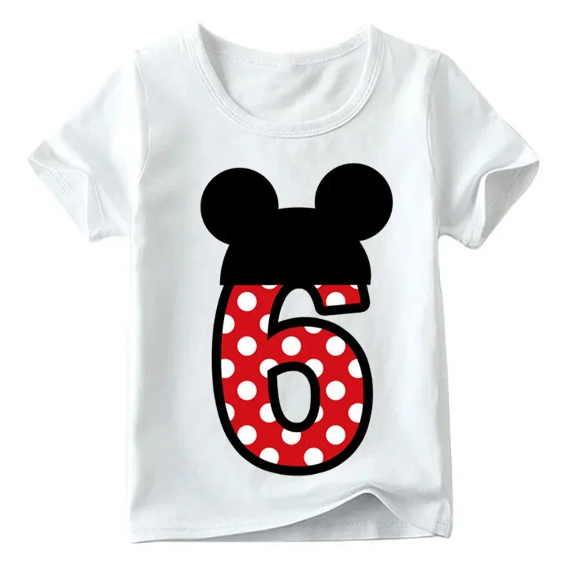 T-shirt divertente per Mickey Minnie Print neonati maschi/femmine buon compleanno Bow t-shirt numero 1-9 bambini Cute Print abbigliamento per bambini