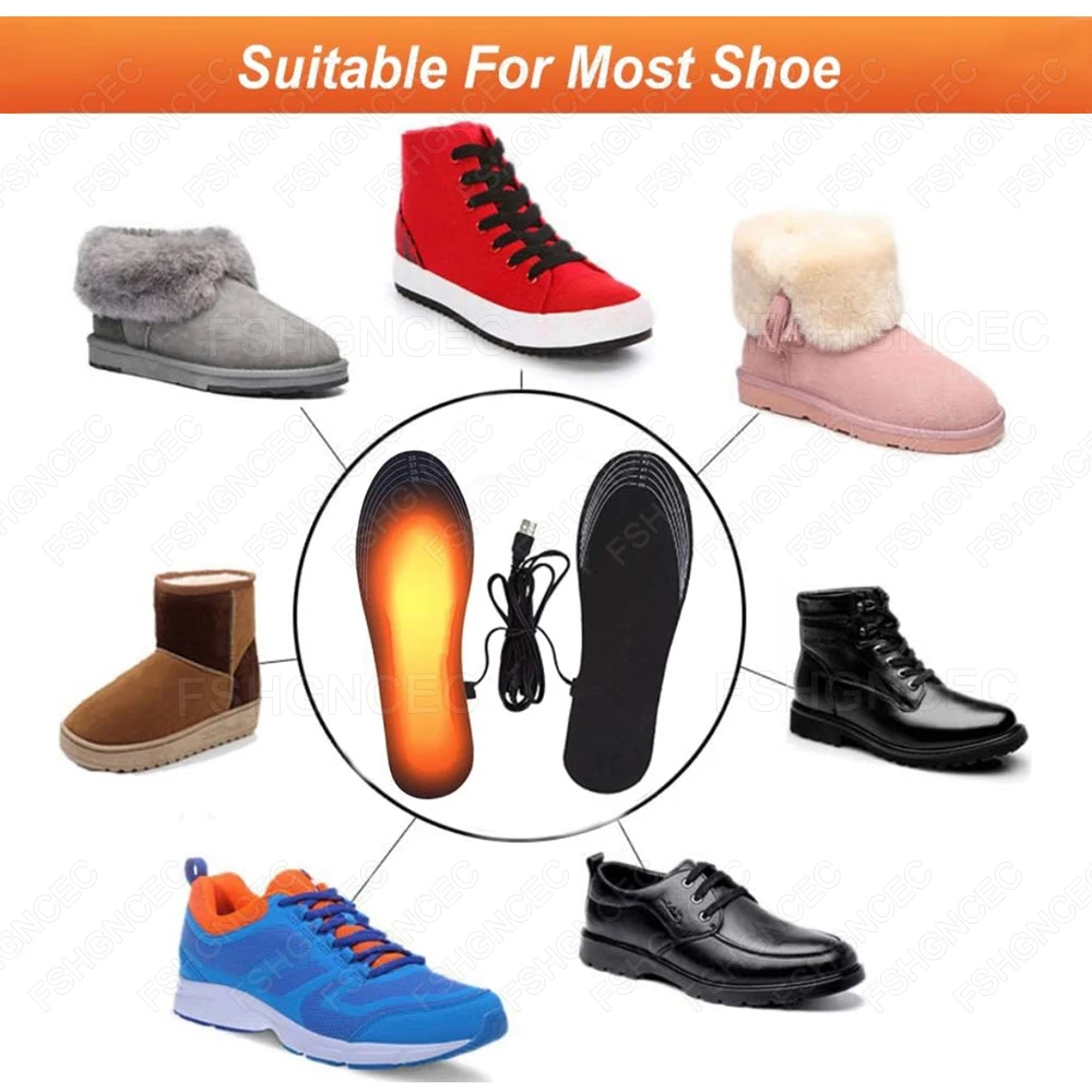1/2Pairs USB Heated Shoes Insoles Women Men Feet Keep Warm Insole Electric Heating Shoe Pad for Winter Outdoor Skiing Sports