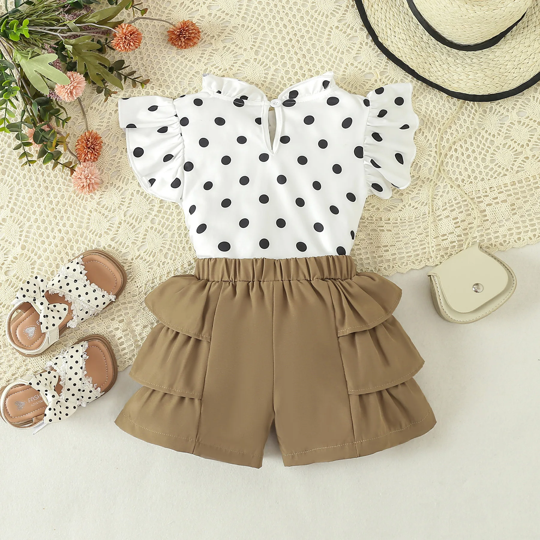 2Piece Sets Summer Luxury Girls Clothing Korean Fashion Dot Sleeveless Baby Tops+Cute Bow Shorts Kids Boutique Clothes BC2187