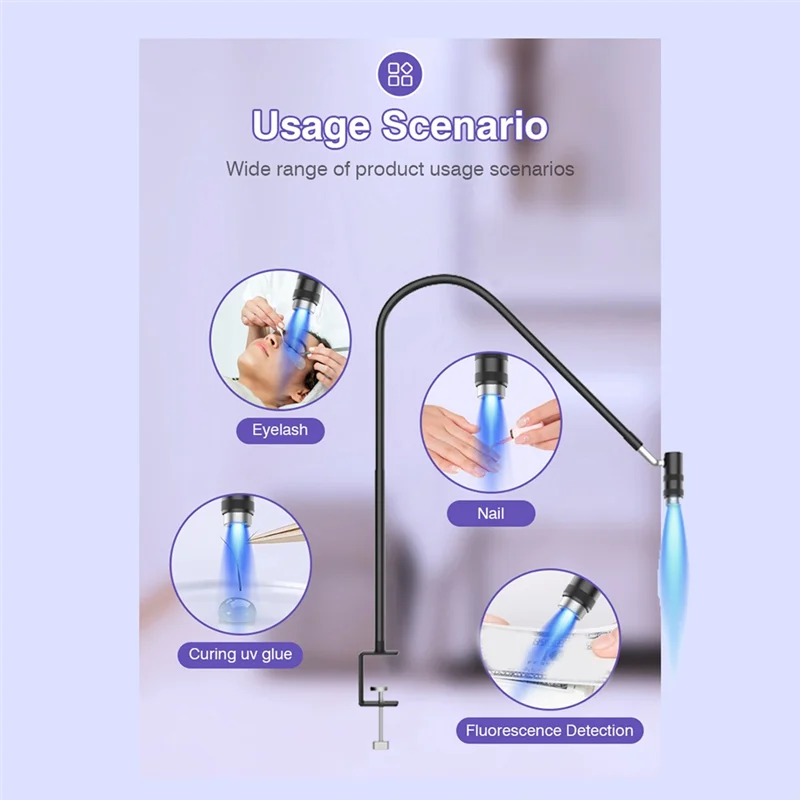 Lampe à cils A47F-UV 6W - Extension de cils et sèche-ongles, 360 °   Col de cygne flexible, lumière de polymérisation à colle UV pour utilisation en salon