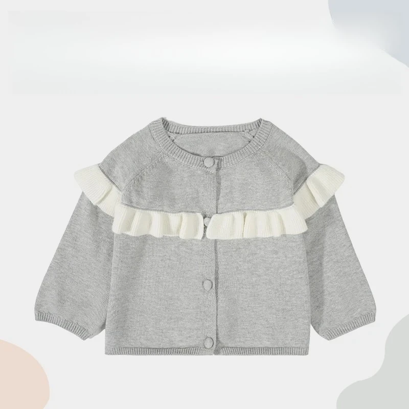 

Новинка 2023 года, детский осенний кружевной вязаный кардиган для маленьких девочек, удобная кружевная куртка в иностранном стиле для малышей