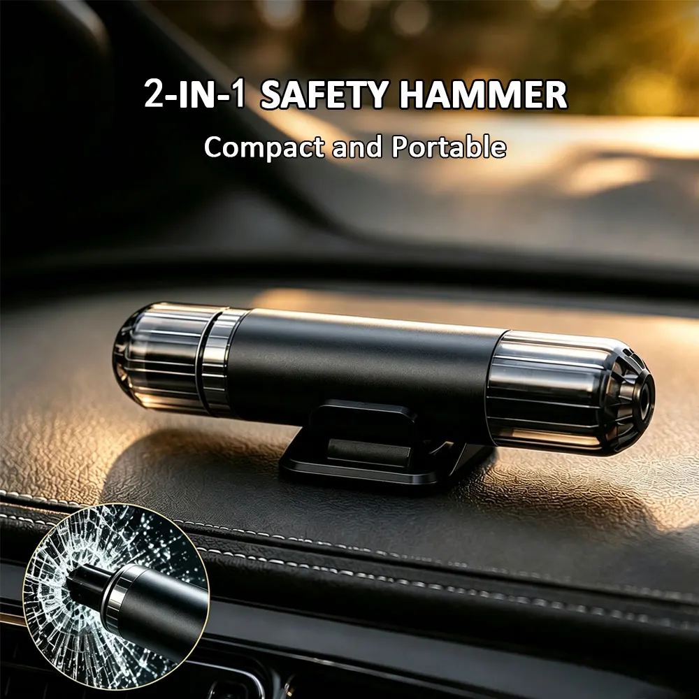 2-in-1 Car Safety Hammer Tungsten Steel Emergency Window Breaker Seat Belt Cutter Escape Break Hammer Rescue Tool Car Accessory