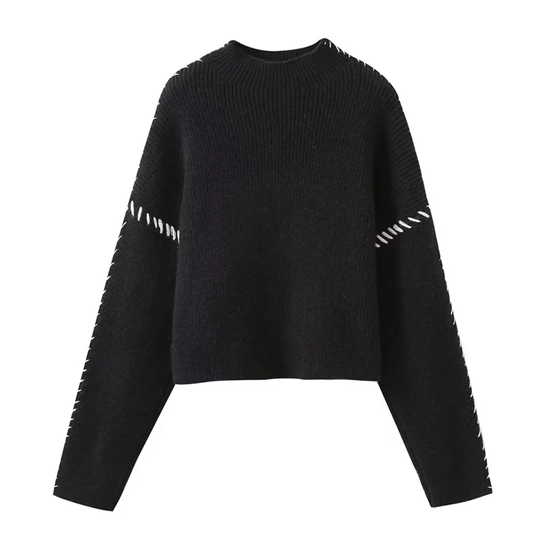 Women\'s Autumn Knitted Pullover Black Sweater Spring O-Neck Long Sleeve Knitwears Female Casual Streetwear Tops Pull Femme