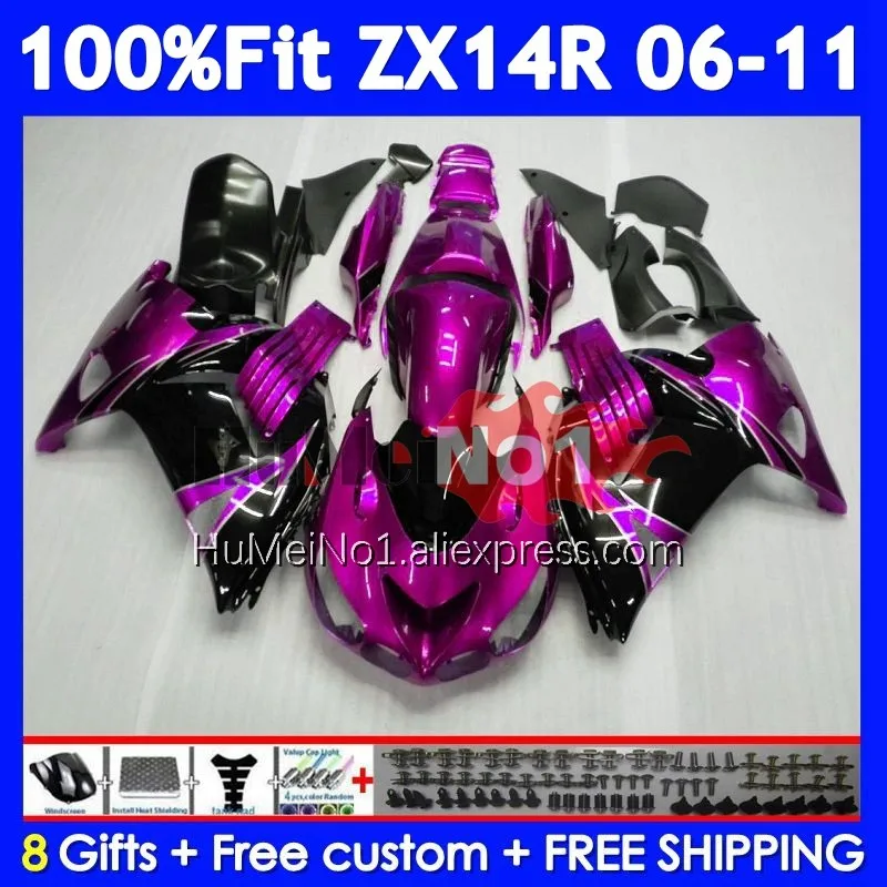 Rose Black Body For KAWASAKI NINJA ZX 14R ZX14R 06 07 08 09 10 11 227No.150 ZX14 R ZX-14R 2006 2007 2008 2009 2010 2011 Fairing