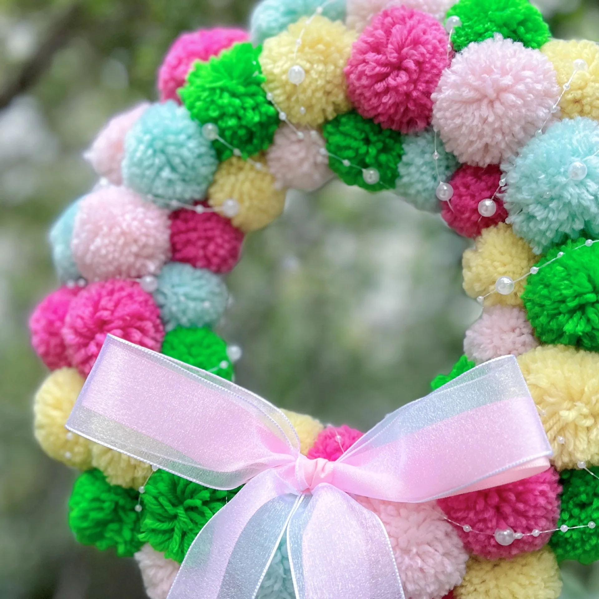 easter Wreath Felt Pom Pom Wreath Balls 11.8 Inch Decorations Colorful Felt Ball Wreath