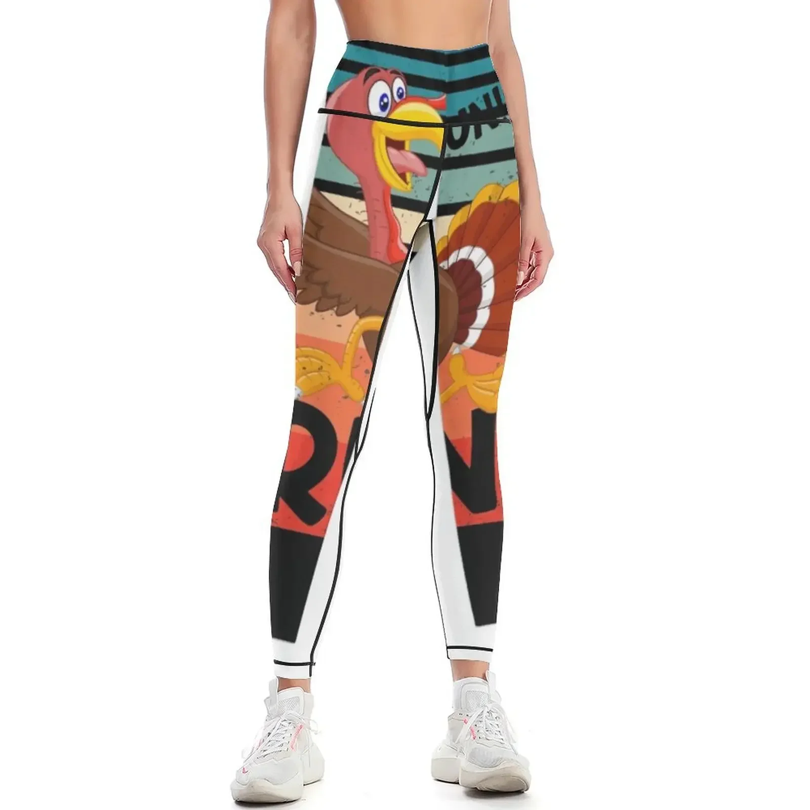 

Retro Vintage TURKEY TROT RUN! Funny Thanksgiving Turkey Trot Running Leggings Leginsy push up gym top Womens Leggings