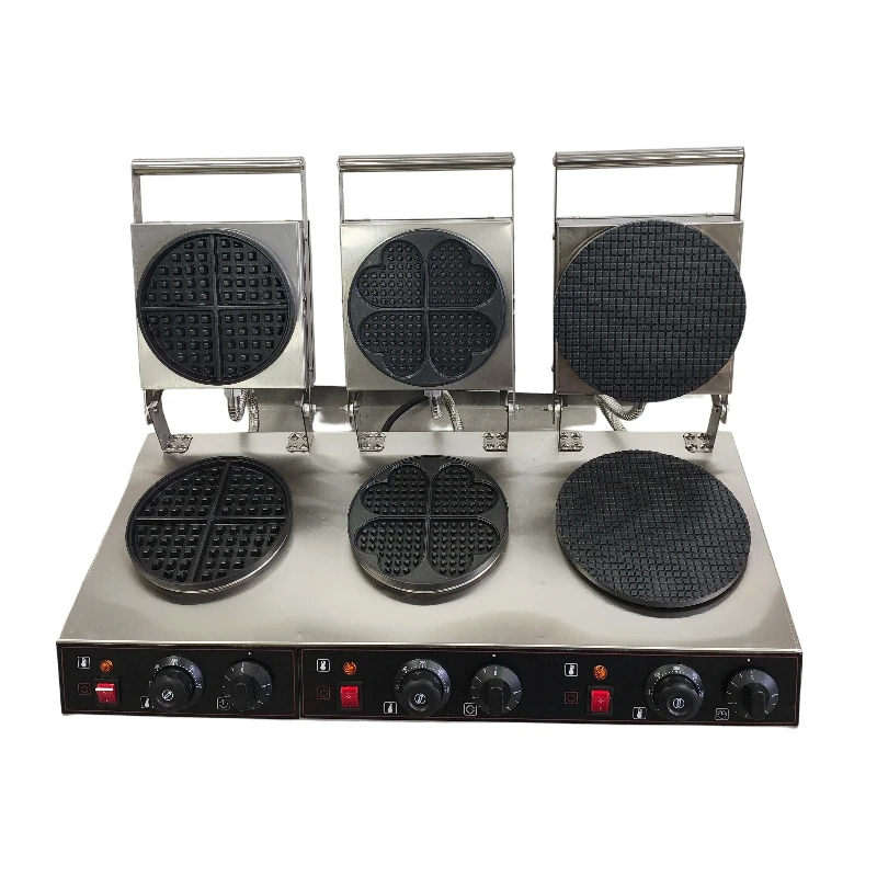 Commercial 3 Plate Waffle Maker Lce Cream Crispy Waffle Maker Non-Stick Stainless Steel for CommercialRestaurant