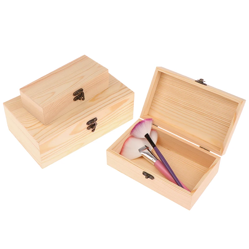 Rectangular Wooden Storage Box Organizer with Lock