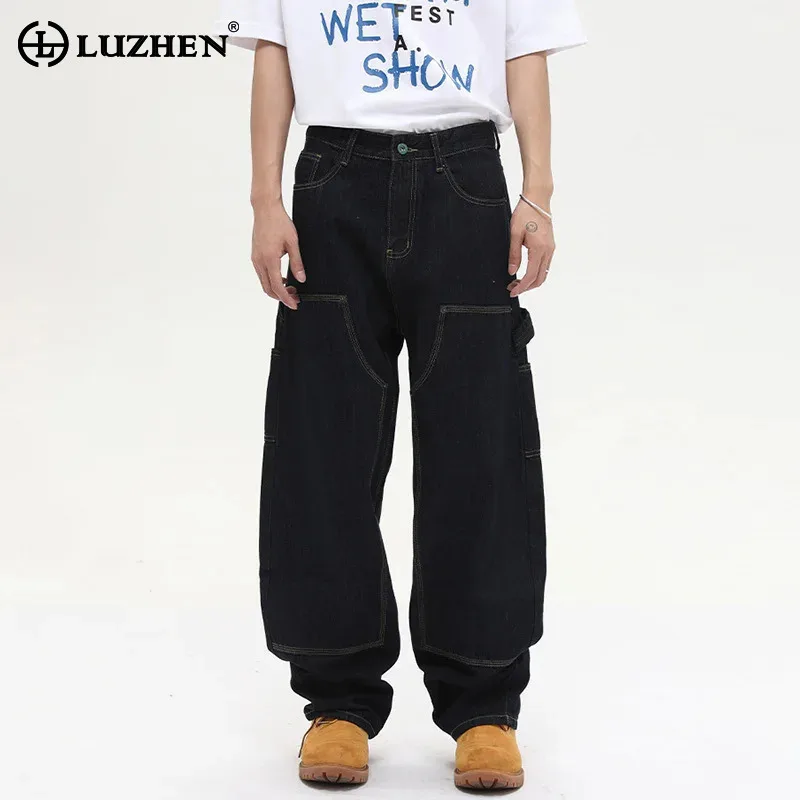 

LUZHEN повседневный дизайн, свободные прямые стильные джинсы, мужские лоскутные джинсы, новинка 2025, высококачественные красивые корейские джинсовые брюки, мужские JY5885