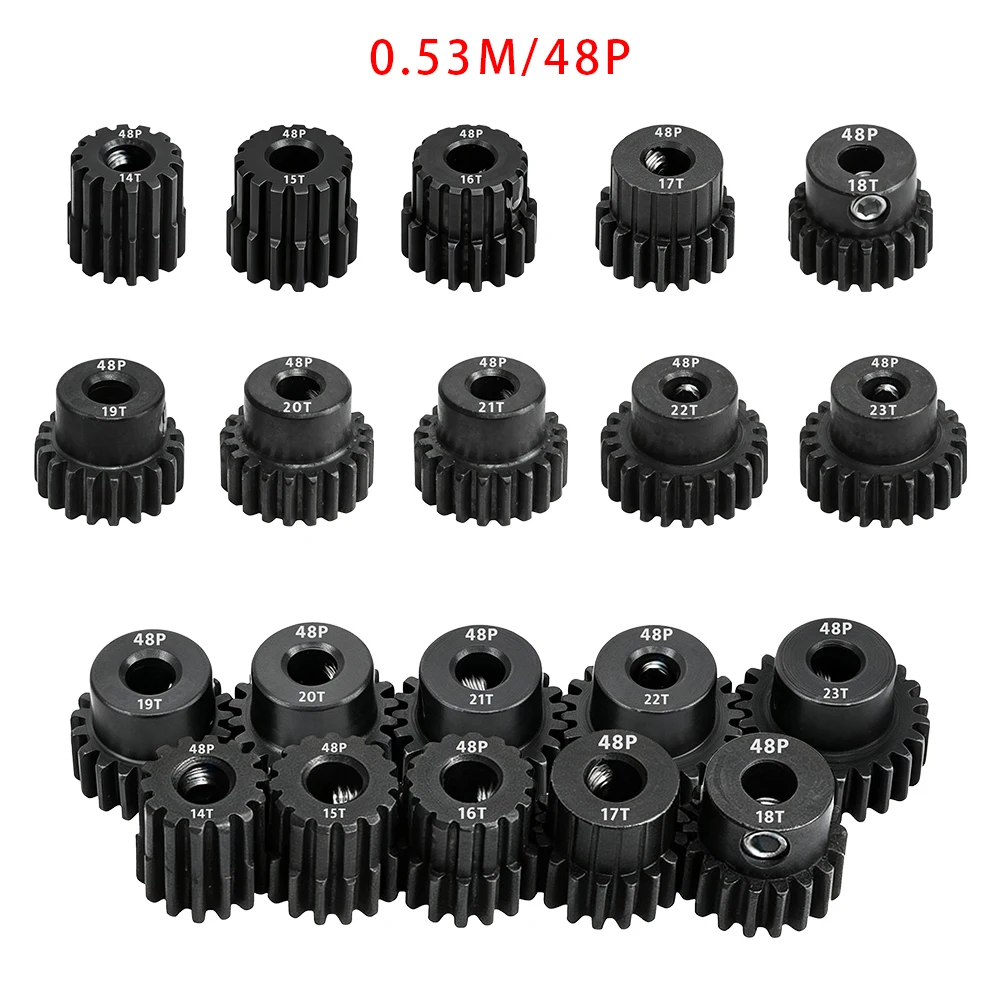 1PC 3.175mm Bore 48P M0.53 Metal Pinion Gear 14T-23T Hardened Steel Motor Gear For 1/10 RC Crawler Racing Car Replacement