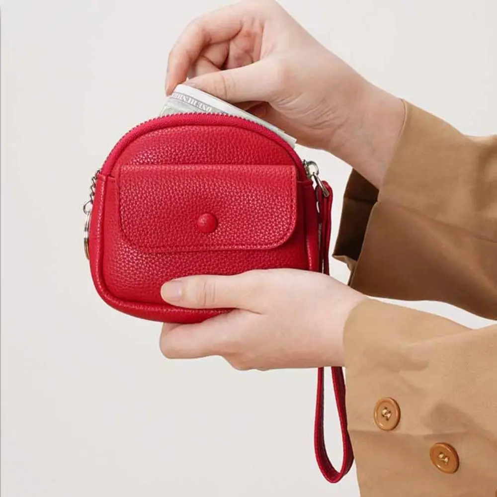 

Portable with Wrist Lanyard Handheld Wallet Korean Style Mini Zipper Coin Purse Solid Color Earphone Pouch Small Item Bag Travel