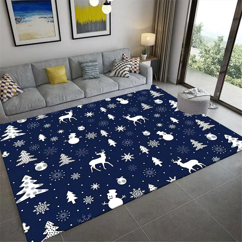 سجادة منطقة بوليستر ذات طابع عيد الميلاد الأزرق قطعة واحدة - غير قابلة للانزلاق، قابلة للغسل يدويًا، سجادة أرضية كريستالية مخملية شديدة التحمل للعيش #1
