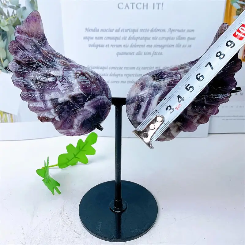 Natural Dream Amethyst Angel Wings Crystal Carving Reiki Healing Gem Crafts For Desk Decoration Or Christmas Gift 1pair