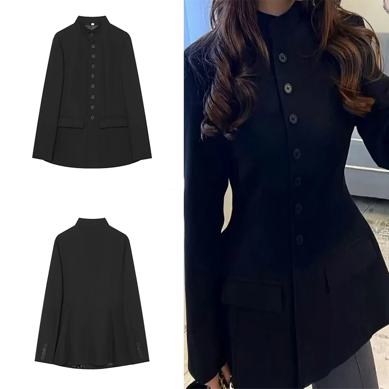 Guobioziy 2026 Women's Fall and Winter Stand Collar Single-Breasted Blazer Long Sleeve Office Work Jacket
