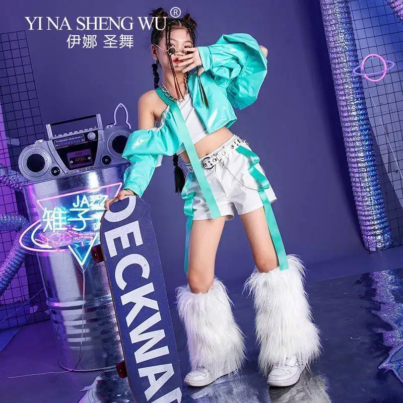 فتاة نموذج المنصة زي مجموعة الأطفال رقص الجاز الهيب هوب الرقص مرحلة الأداء الملابس موضة K-Pop بلوزات ومجموعة تي شيرتات قصيرة للأطفال