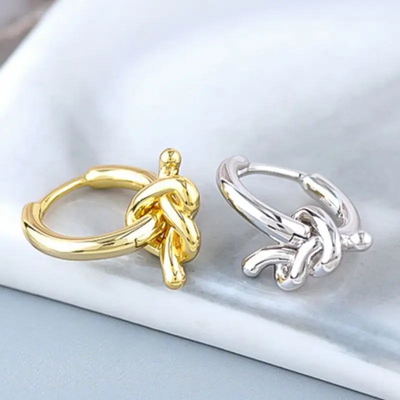 

925 Sterling Silver Ear Needle Korean Style Simple Casual Versatile Rope Circle Earrings Pendant Women's Trendy Jewelry Earrings