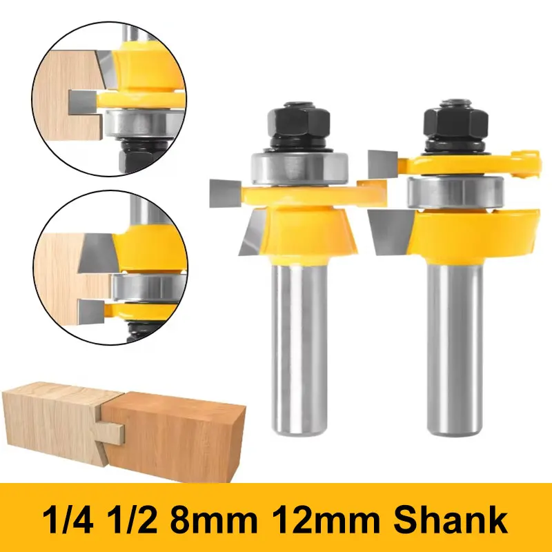 

2 шт. 15 ° Реверсивный набор фрез для фаски и рельсов в сборе, фреза по дереву для деревообрабатывающих инструментов