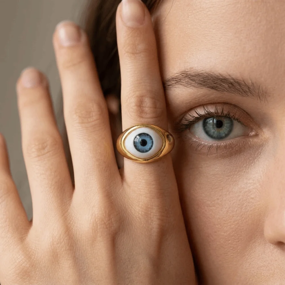 Jewelry Copper Gold Plated Demon Eyes Finger Ring Vintage Cool Resin Eyes Ring Creative Personalized Punk Eyeball Ring Girls