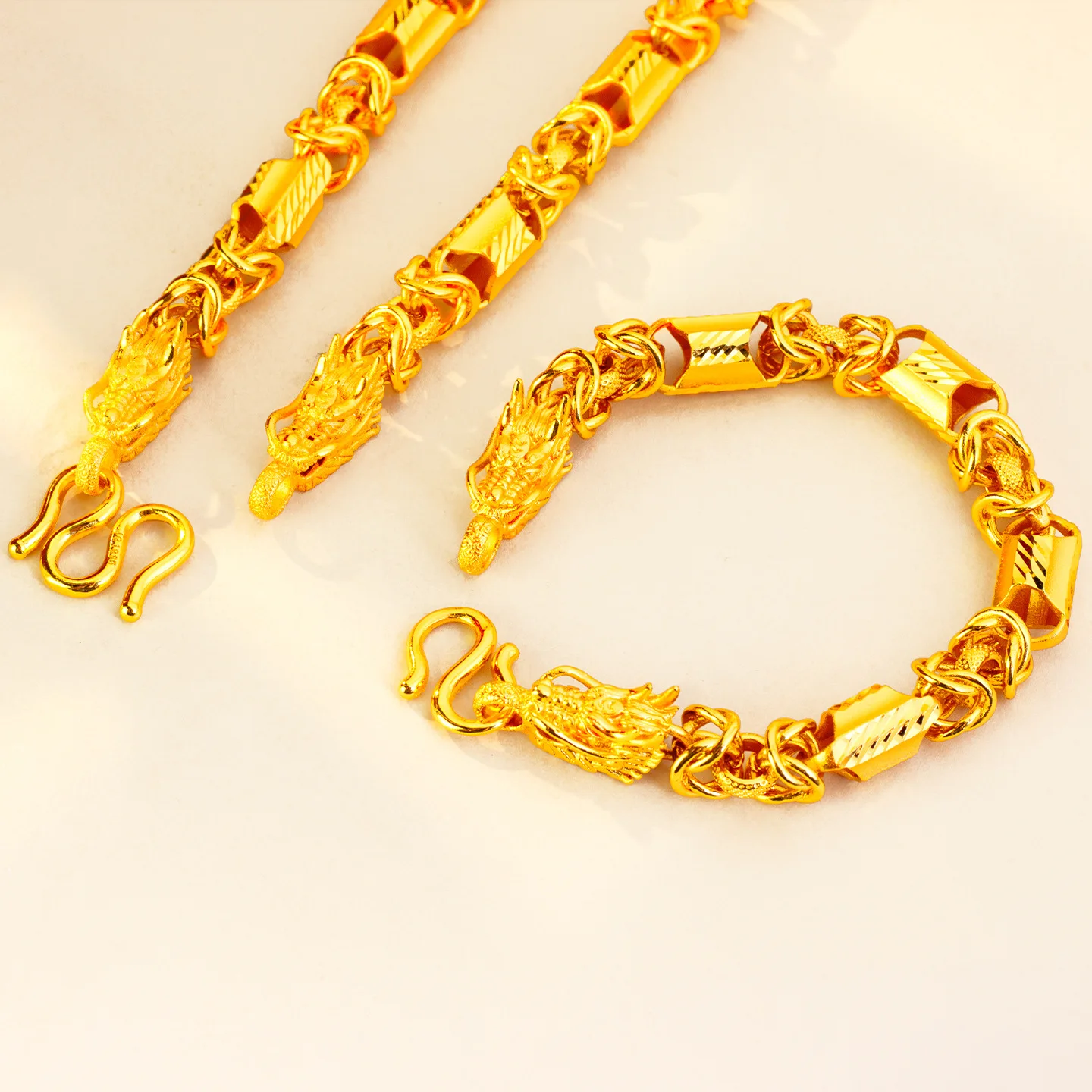 

New 24K real gold 10mm fantasy double faucet bracelet for men, domineering and trendy 9999 bracelet
