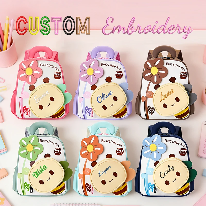 Customised Embroidery/Standard Style 2 Options, Cartoon Little Bee Backpack, Cute Double-Shoulder Bag, Back-to-School Season!