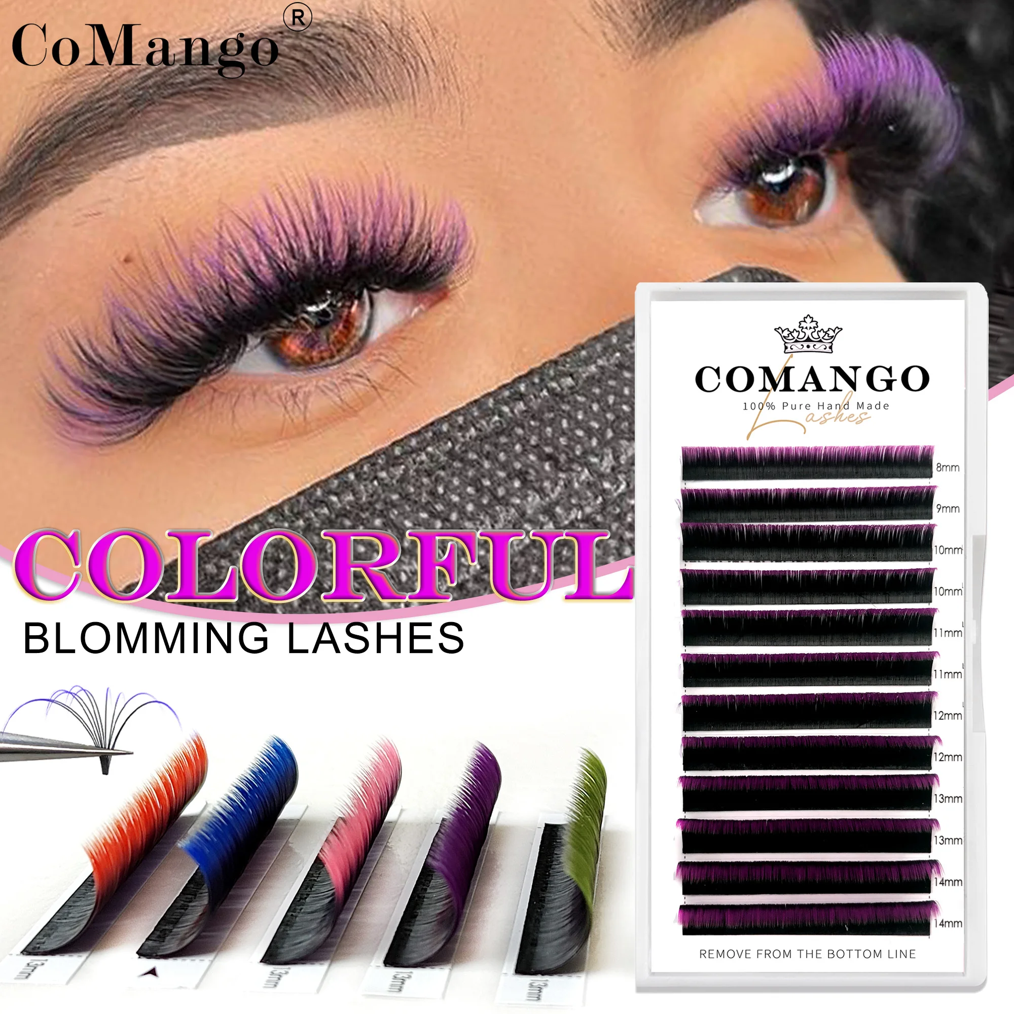 CoMango สี Lashes Extension Ombre Easy พัดลม Volume Lashes C/D Curl Volume Eyelashes Extension Faux Mink Blooming Lashes