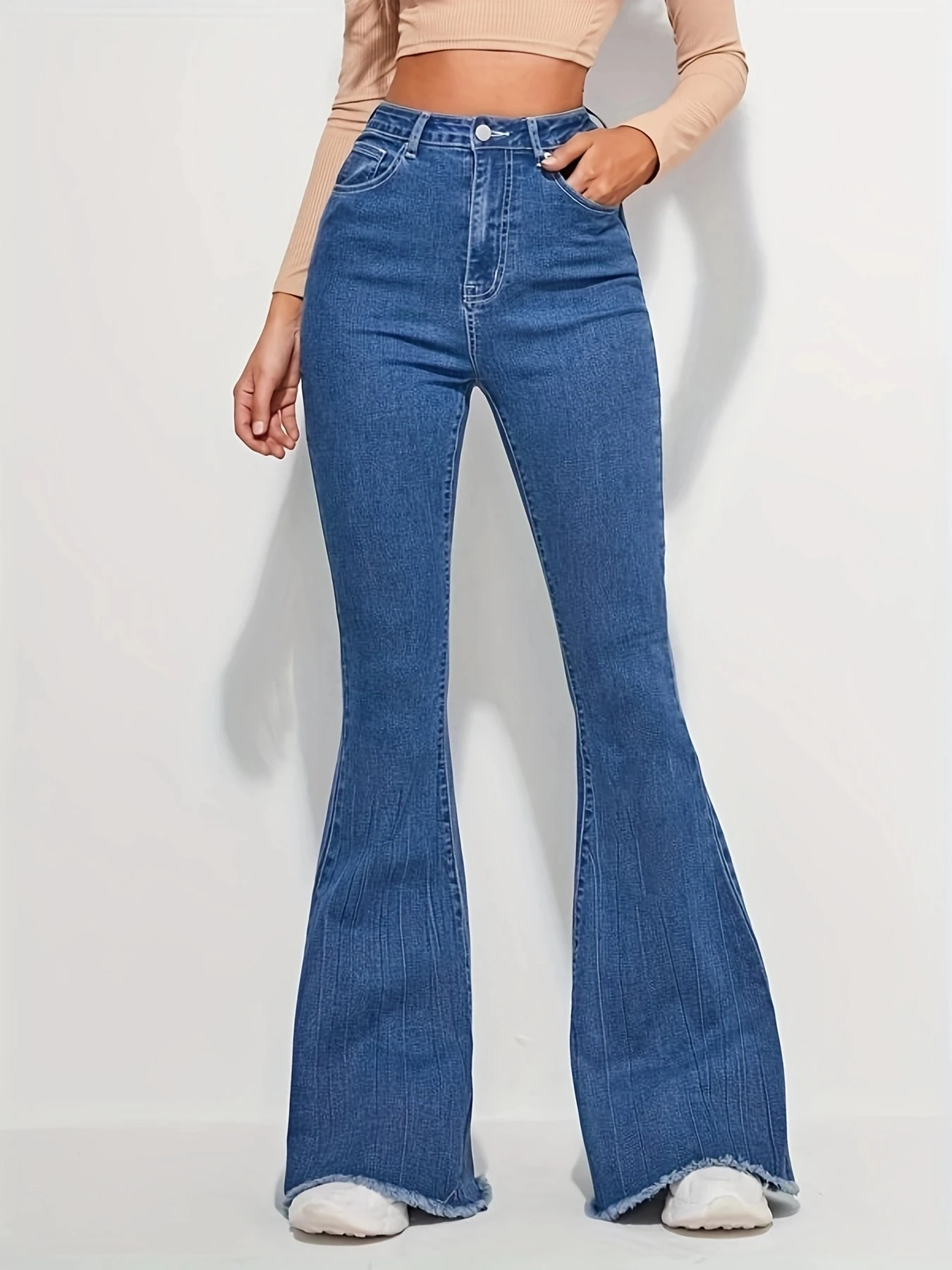 High waist flared Jeans women\'s summer 2023 new retro blue slim fit thin flared pants loose