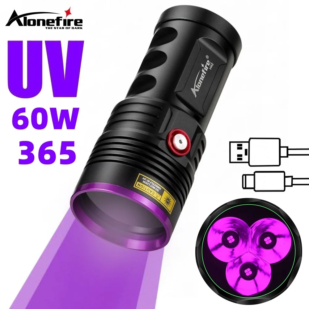 Alonefire-linterna UV H42 de 60W, Detector de manchas de orina de mascotas, tinea de gatos, marcador de caza de fugas, carga Usb, luz ultravioleta